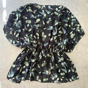 Floral Black and Green Sheer Women's Top